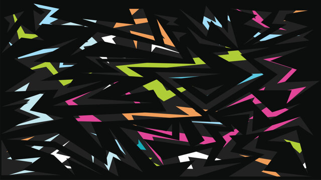 Abstract Geometric Camo Pattern with Colorful Zigzag Shapes Black Background for Sport and Gaming Design