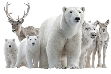 Fototapeta premium Arctic animal bundle isolated on transparent background, cute polar wildlife PNG cutout collection