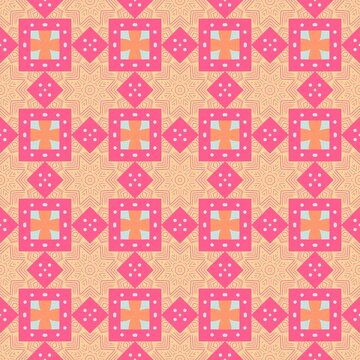 Crossover Geometric Pattern in Coral and Beige Tones