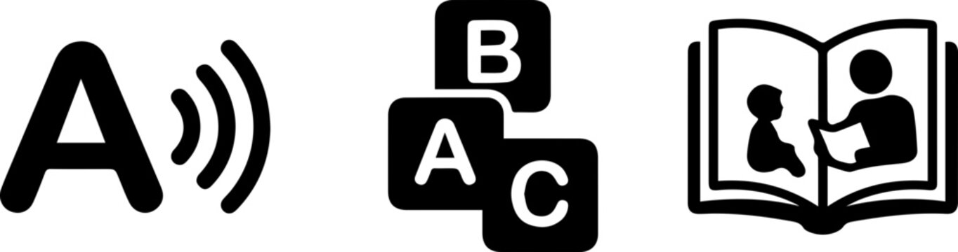Phonics, Alphabet Blocks, Storytime Icon Set - Solid Glyph Vector