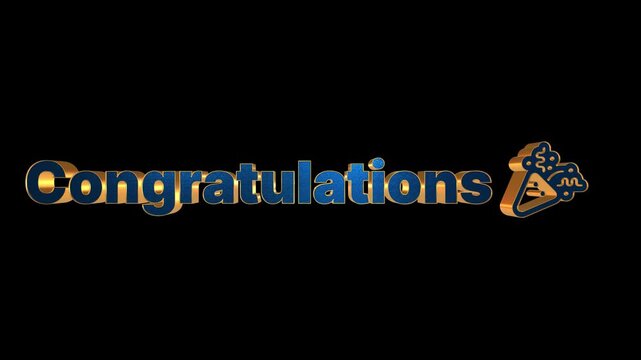 Three dimensional congratulations text animation rotating against a solid bright green screen background backdrop with congratulations rotates smoothly