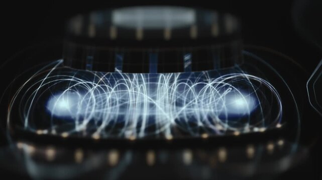 Tokamak Plasma Confinement Close-up with Swirling Magnetic Field Lines