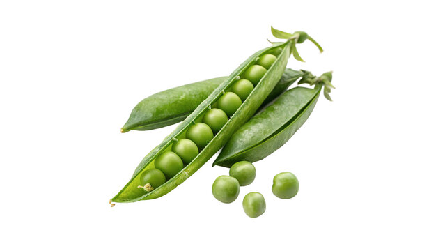 Fresh green pea pods with round peas isolated on transparent background