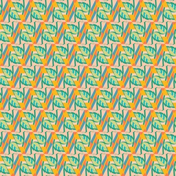 Lush Leaf Pattern in Bright Colors and Geometric