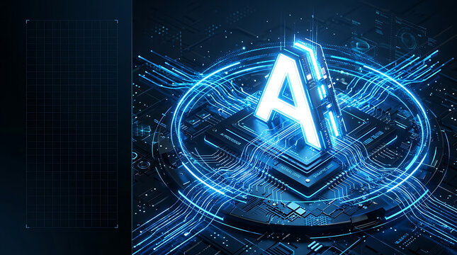 Artificial Intelligence AI Letter Monogram on Circuit Board - Futuristic Microchip Technology Background