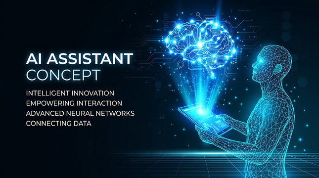 AI Assistant Concept - Glowing Holographic Brain Projecting from Smartphone in Hand