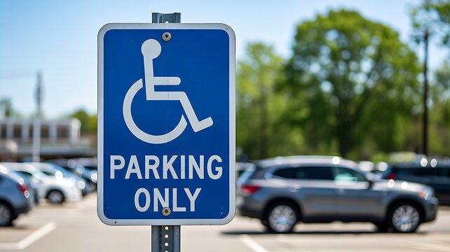 Accessible parking only sign with disabled symbol in public parking area