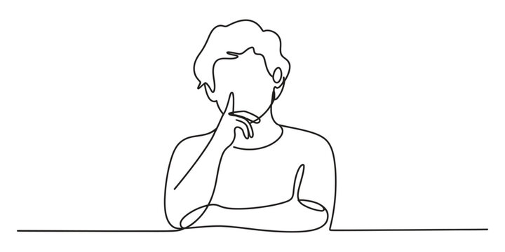 Thinking man portrait in a continuous single line drawing style