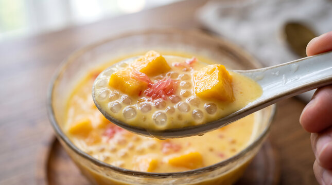Chilled Mango Pomelo Sago Dessert Close Up