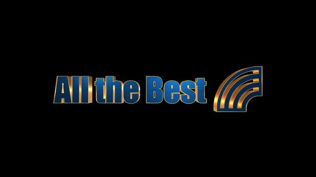 Golden and blue text animation with glowing light effects on dark background for broadcast intro with animated three dimensional