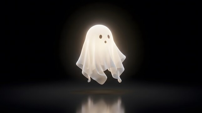 A cute little ghost floating in darkness for a happy halloween celebration and spooky holiday greeting card design