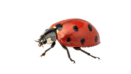 Small red ladybug insect with black spots isolated on transparent background cut out © Ivan