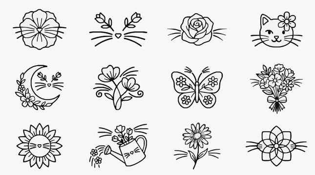 Elegant Hand-Drawn Floral and Animal Silhouettes.