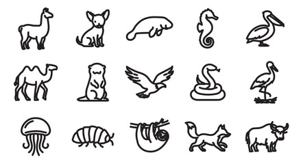 Set of 15 Black Outline Animal Icons Vector © muhammad