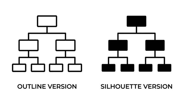 Organization Chart Icons: Two flowchart icons representing an organizational structure, one in outline style and the other in silhouette, visually communicating hierarchy and relationships.