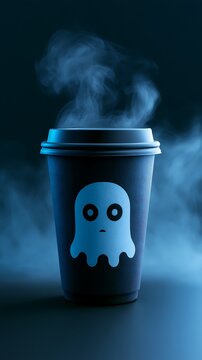 Steamy ghost cup with spooky coffee design