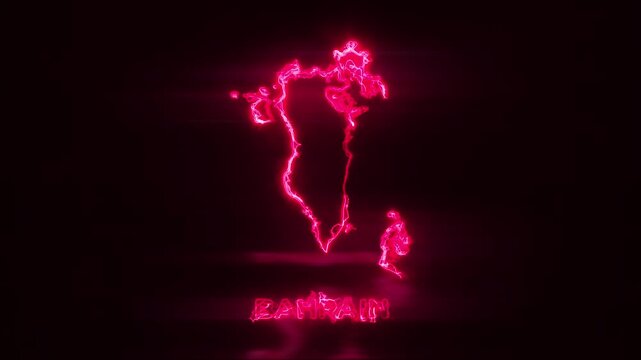 Neon Glowing Bahrain Map Outline Motion Video Cyberpunk LED Country Border Loop Graphic