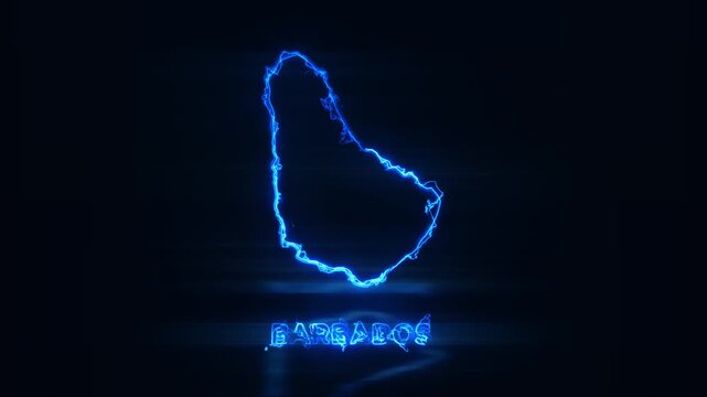 Neon Glowing Barbados Map Outline Motion Video Cyberpunk LED Country Border Loop Graphic