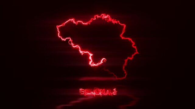 Neon Glowing Belgium Map Outline Motion Video Cyberpunk LED Country Border Loop Graphic
