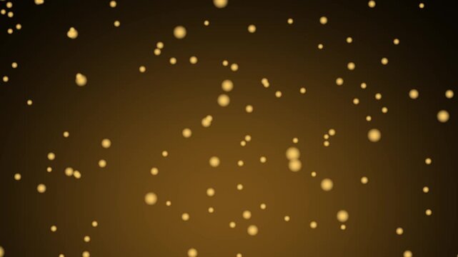 Golden sparkling particles floating and shimmering on dark brown background. animation, motion. Shiny golden dust motes drifting slowly, shimmering lights, abstract celebratory motion background