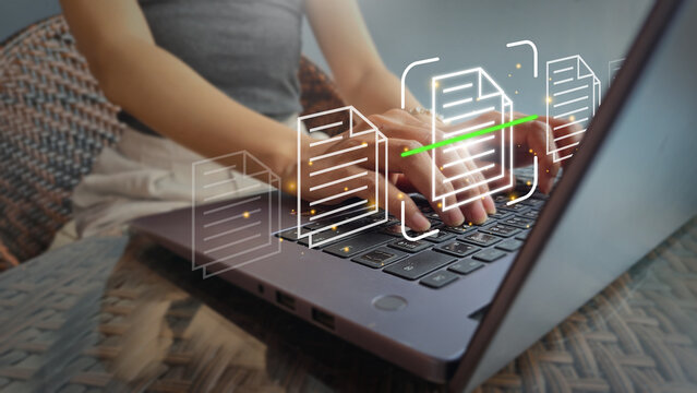 Digital document scanning overlay with laptop typing
