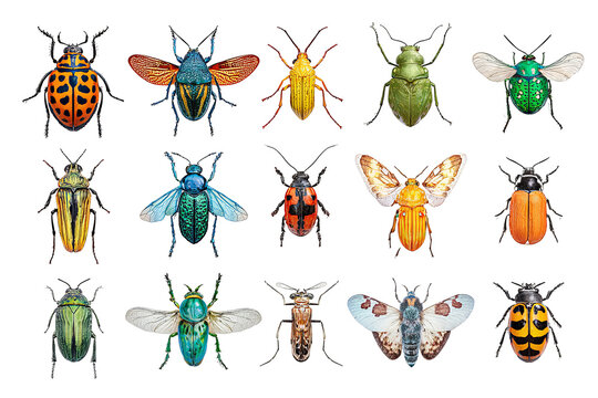 Cute insect pack isolated on transparent background, colorful cartoon bug PNG cutout collection