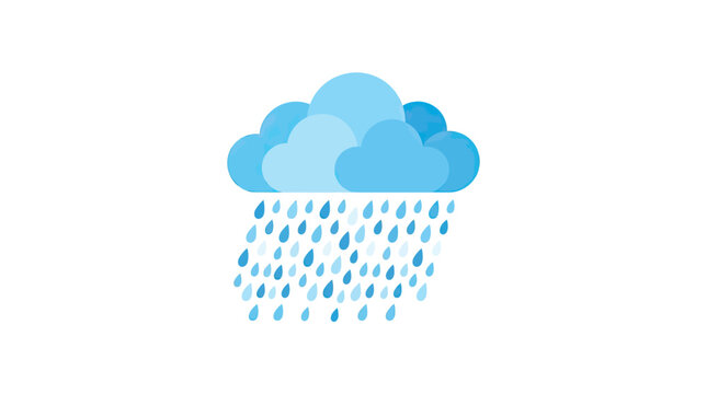 Flat Blue Rainy Cloud Icon On White Background