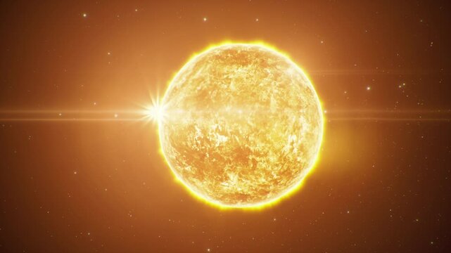 Full Shining Sun Sphere Emitting Heat and Light Energy for Renewable Solar Power Concept in Deep Space.