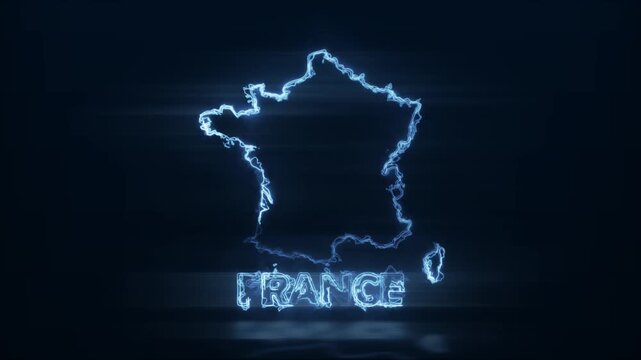 Neon Glowing France Map Outline Motion Video Cyberpunk LED Country Border Loop Graphic