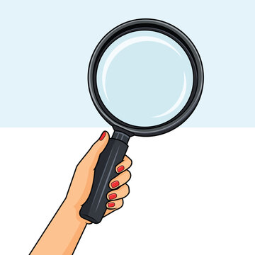 Hand Holding Magnifying Glass for Search and Inspection Vector