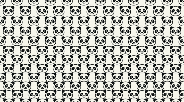 Cute panda face seamless pattern in black.