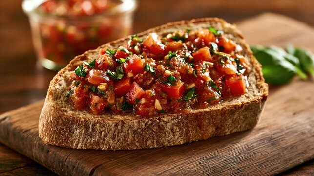Tomato Basil Relish on Rustic Whole Grain Bread