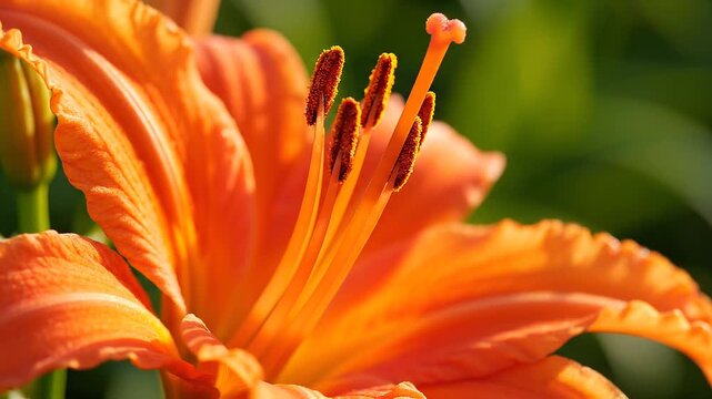 Close Up Of Vibrant Orange Lily Flower With Detailed Stamens