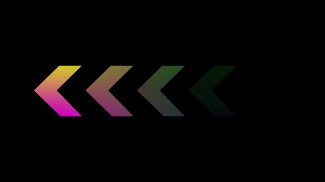 Series of rainbow gradient chevron arrows in horizontal alignment on black