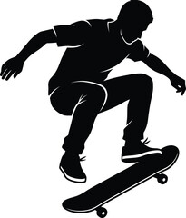 Fototapeta premium black vector silhouette of a skateboarder executing an ollie mid-air