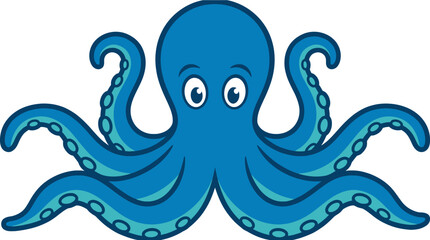 Friendly blue cartoon octopus with large eyes. © Wahyu