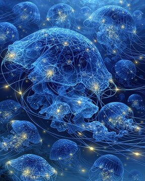 Bioluminescent Jellyfish Swarm Illuminates Deep Ocean Abyss with Ethereal Blue Glow