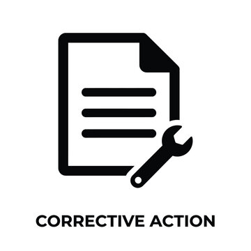 Document with wrench icon black silhouette on a white background representing corrective action procedures icon page sheet paper file