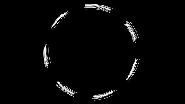 White brush stroke circular frame on black minimal ink motion background seamless loop