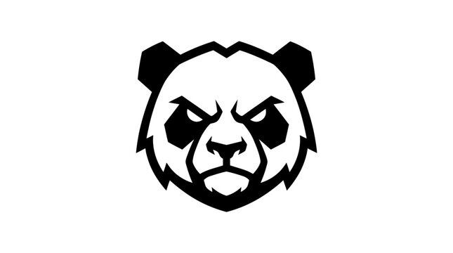 Angry panda head mascot black and white.