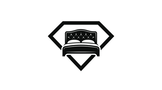 Bed silhouette inside diamond shape logo icon.