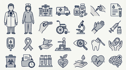 Naklejka premium Medical and Healthcare Line Art Icons Collection
