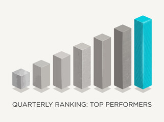 Fototapeta premium Rising bar chart with textured cubes. Isometric business growth graph showing top performance.