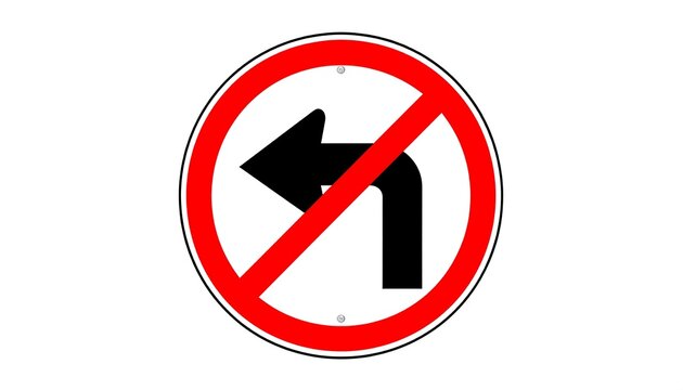No left turn traffic sign prohibition symbol.
