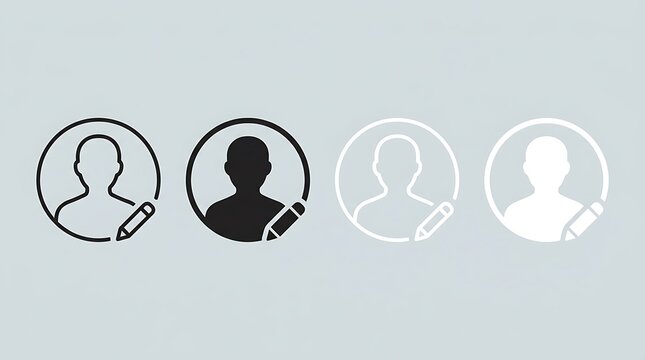 A set of four user profile edit icons featuring a human silhouette and a pencil tool.