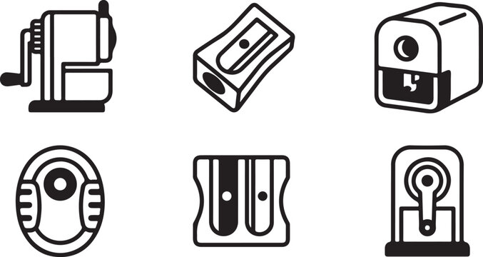 Set of six black and white pencil sharpener icons Vector