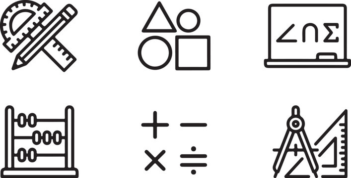 Educational icons set with geometry tools and math symbols Vector