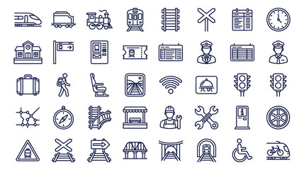 Railway transport icons set for train logistics and travel services. © SABIKUNNAHAR