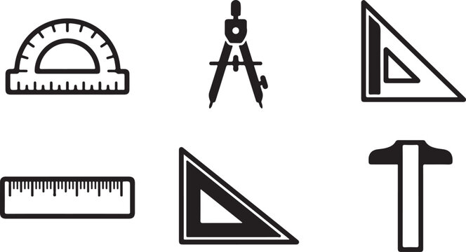 Set of classic drafting and measuring tools icon collection Vector
