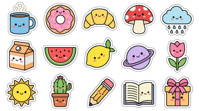 Kawaii nature and lifestyle stickers.
